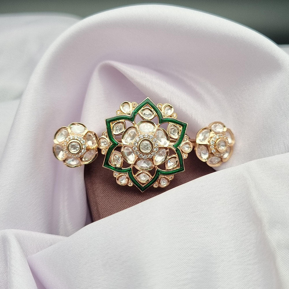 Reet Revaz Gold Plated Polki Kundan Stone And Meenakari Ring