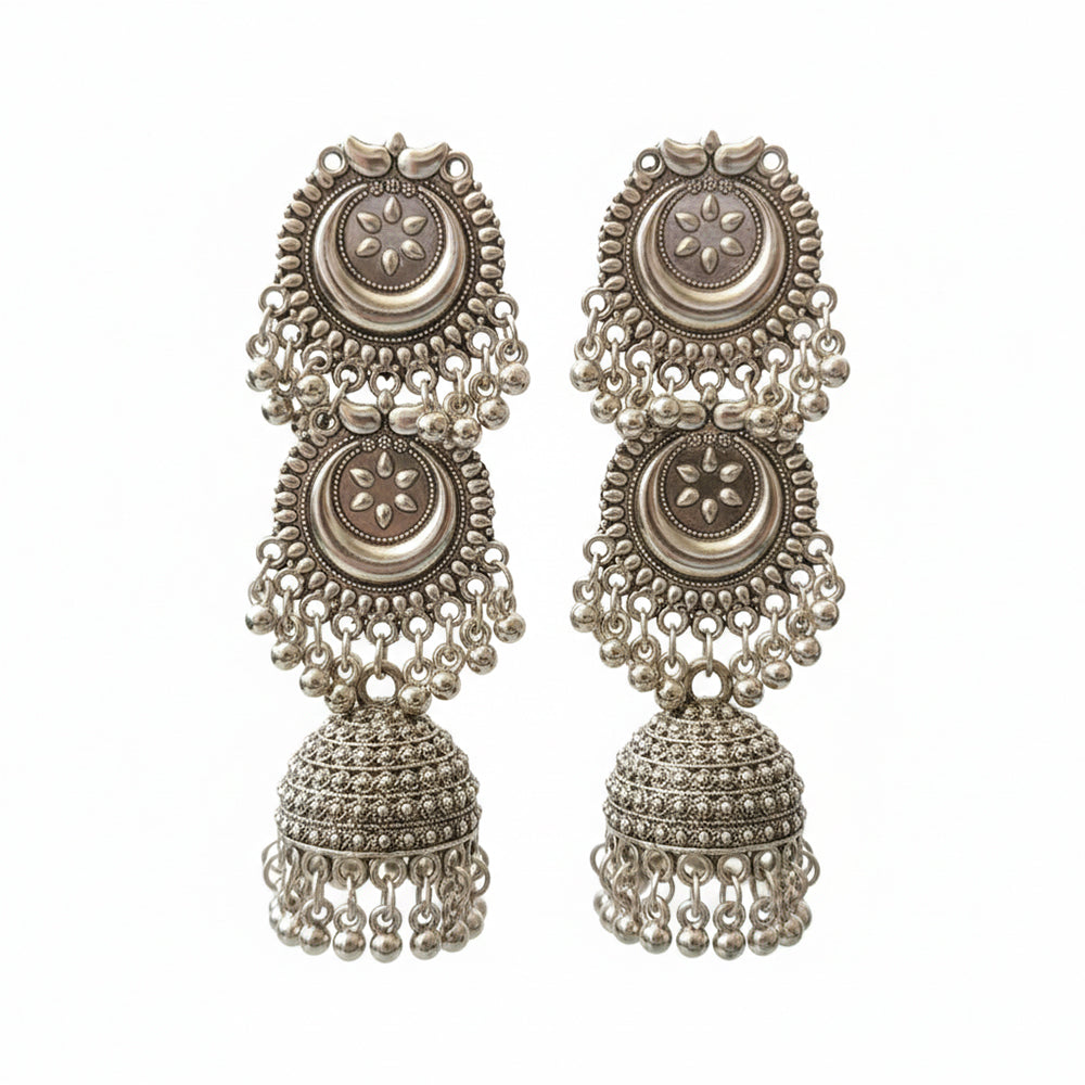 Urthn Stylish Oxidised Jhumka Earrings (Pack Of 6)