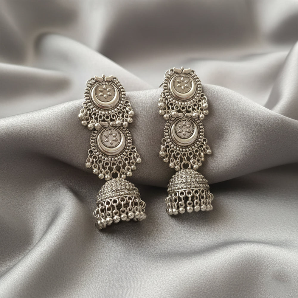 Urthn Stylish Oxidised Jhumka Earrings (Pack Of 6)