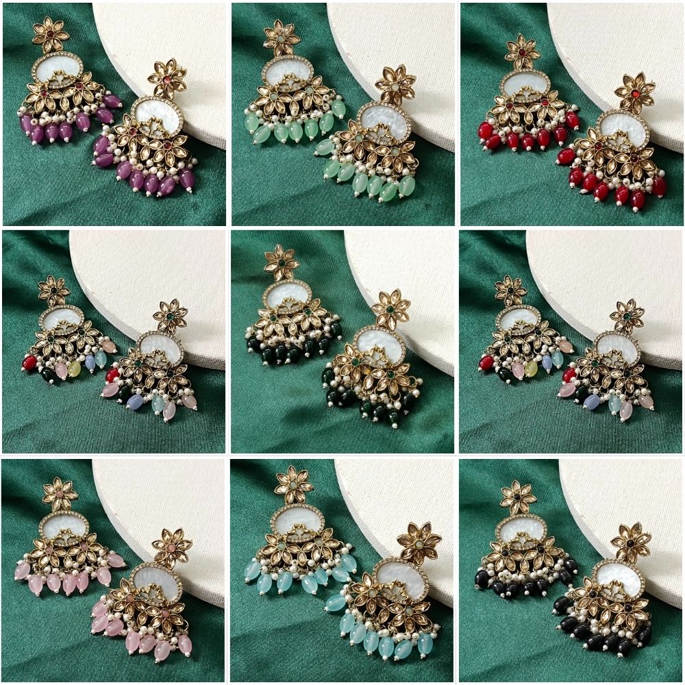 Darshana Jewels Sparkling Crystal And Pearl Beaded Dangler Earrings (Combo Set)