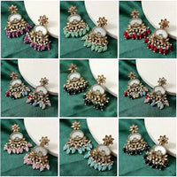 Darshana Jewels Sparkling Crystal And Pearl Beaded Dangler Earrings (Combo Set)