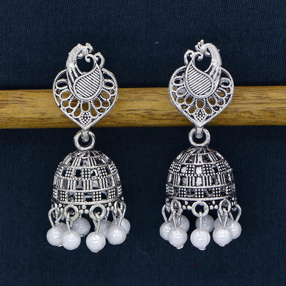 Darshana Jewels Vintage Oxidised Plated Pearl Jhumki Earrings
