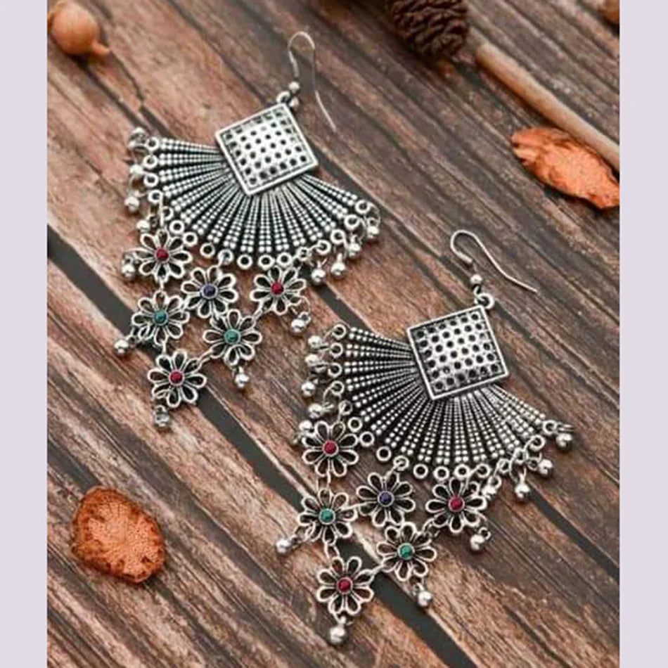 Darshana Jewels Vintage Oxidised Plated Pota Stone Dangler Earrings