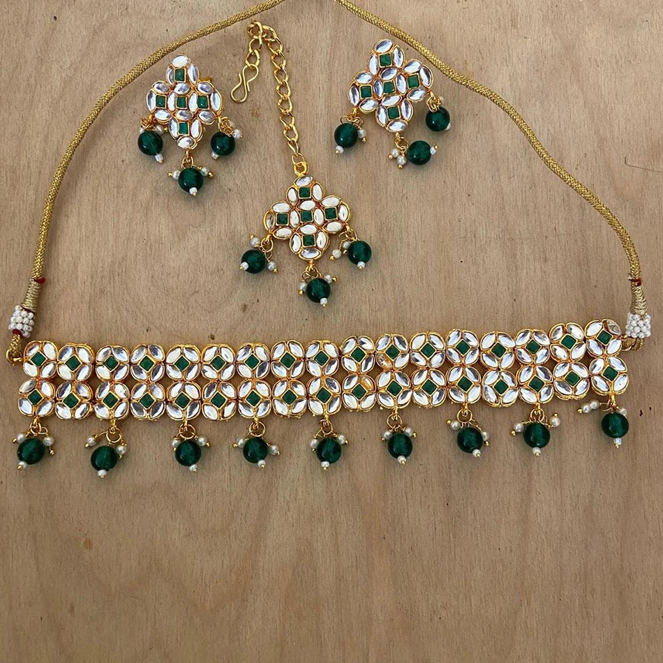 Darshana Jewels Kundan Stone Pearl And Beads Choker Necklace Set