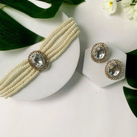 Darshana Jewels Crystal Stone And Pearl  Choker Necklace Set