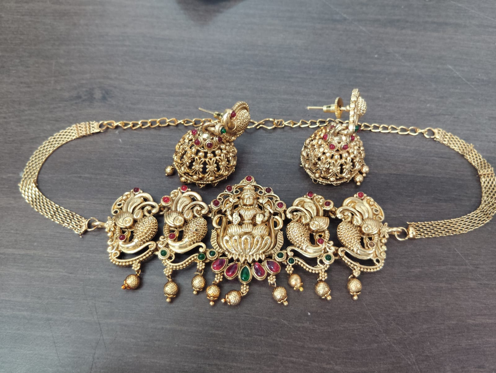 Darshana Jewels Kundan Stone And Pearl Temple Choker Necklace Set