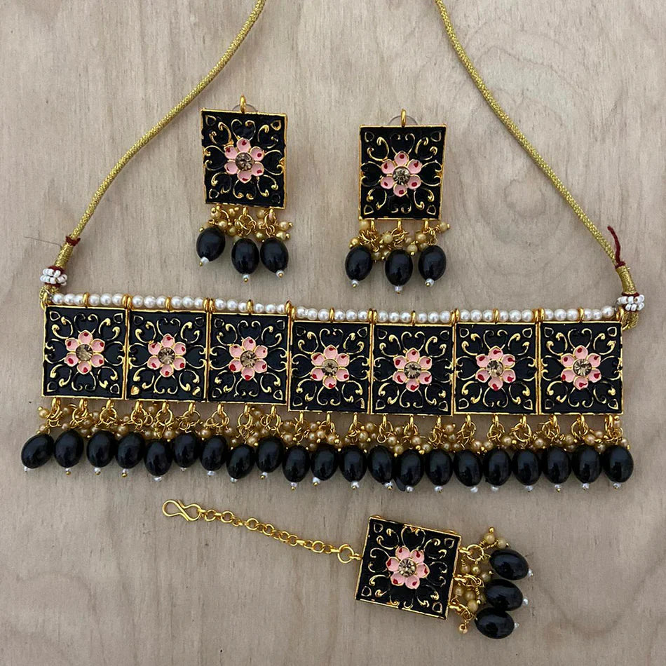 Darshana Jewels Traditional Austrain Stone And Beads Meenakari Choker Necklace Set