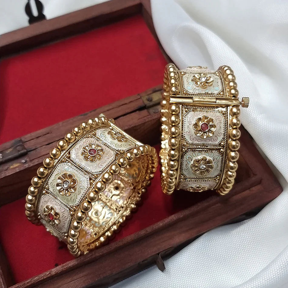 Darshana Jewels Designer Pota Stone And Meenakari Openable Bangles Set