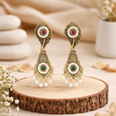 Urthn Antique Gold Plated Pearl & Stone Dangler Earrings for Women(Pack Of 6)