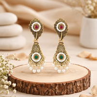 Urthn Antique Gold Plated Pearl & Stone Dangler Earrings for Women(Pack Of 6)