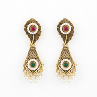 Urthn Antique Gold Plated Pearl & Stone Dangler Earrings for Women(Pack Of 6)