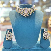 Darshana Jewels Ethnic 2 Tone Kundan Stone Pearl Choker Necklace Set