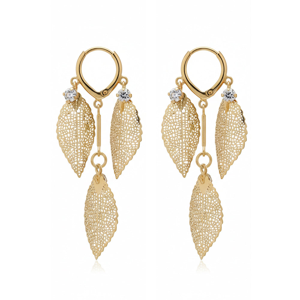 Urthn Stylish Double Leaf Drop Gold Plated Earrings for Women(Pack of 3)