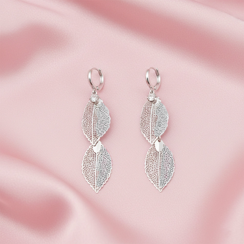 Urthn Stylish Double Leaf Drop Silver Plated Earrings for Women(Pack of 3)