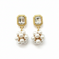 Urthn Gold Plated Crystal Stone & Pearl Classy Earrings (Pack Of 6)