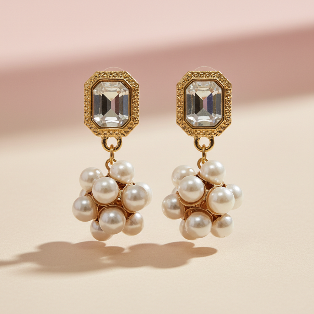 Urthn Gold Plated Crystal Stone & Pearl Classy Earrings (Pack Of 6)