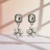 Urthn Silver Plated Crystal Stone & Pearl Classy Earrings (Pack Of 6)