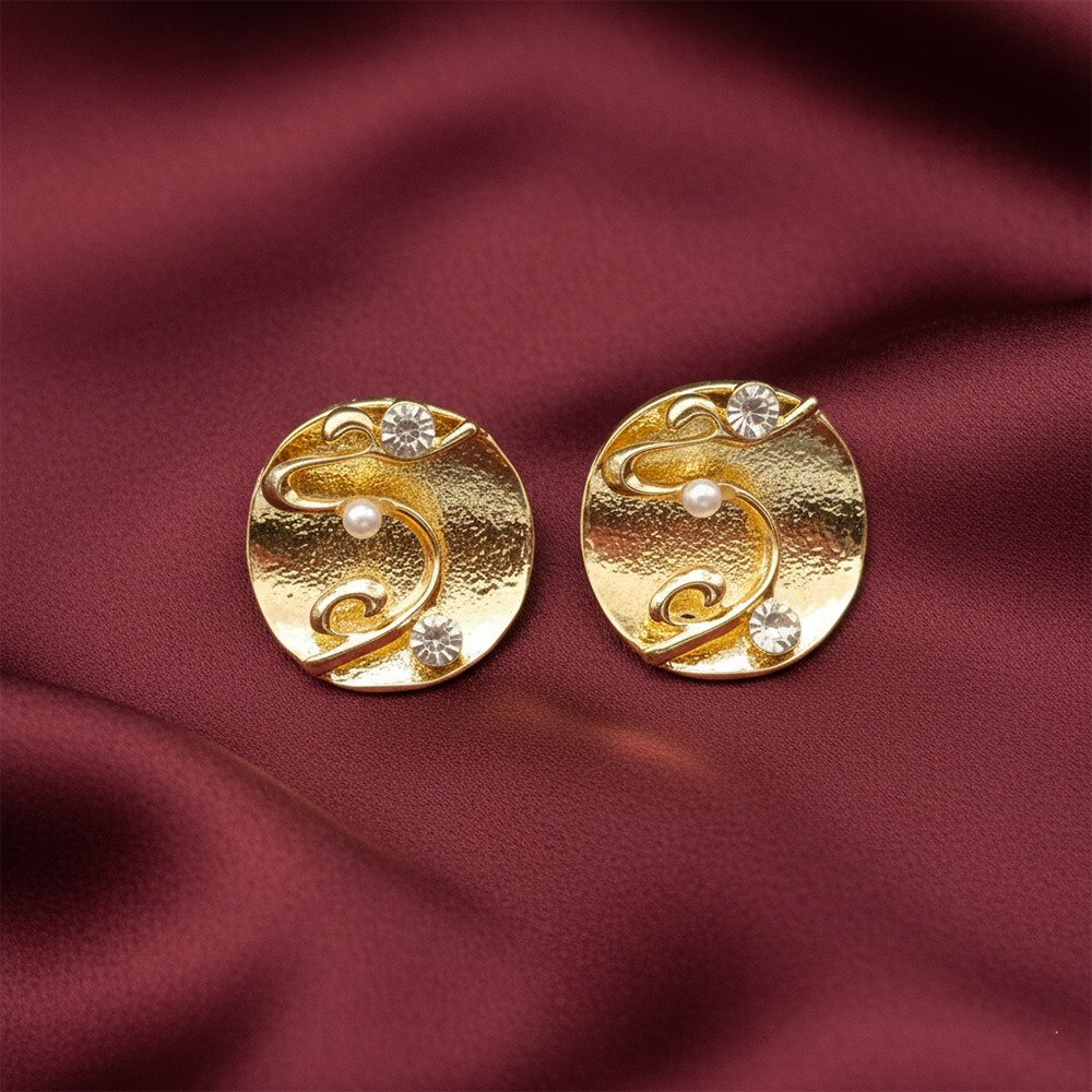 Urthn Gold Plated Gold Round Stud Earrings for Women(Pack of 3)