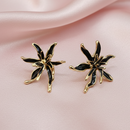 Urthn Designer Black & Gold Floral Pattern Gold Plated Studs(Pack of 3)