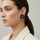 Urthn Bold Black Enamel Fashion Gold Plated Stud Earrings(Pack of 3)