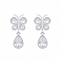 Darshana Jewels  Silver Plated Crystal Butterfly Drop Earrings for Women  (Set of 6)