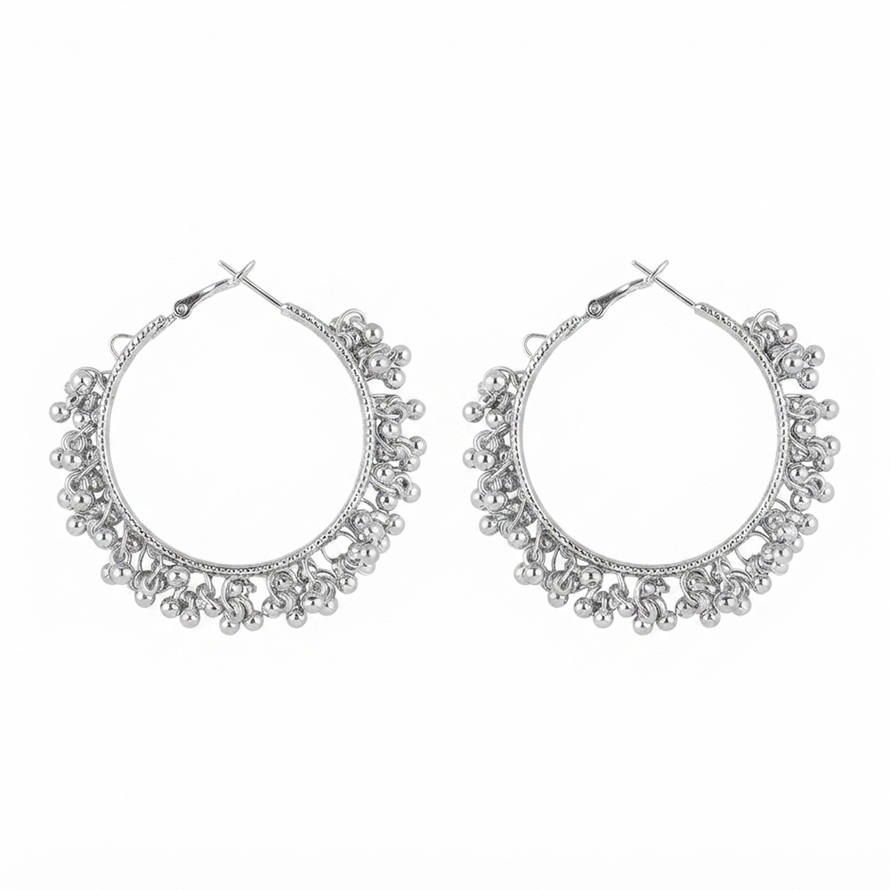 Darshana Jewels  Ethnic Silver Beaded Hoop Earrings for Women  (Set of 6)