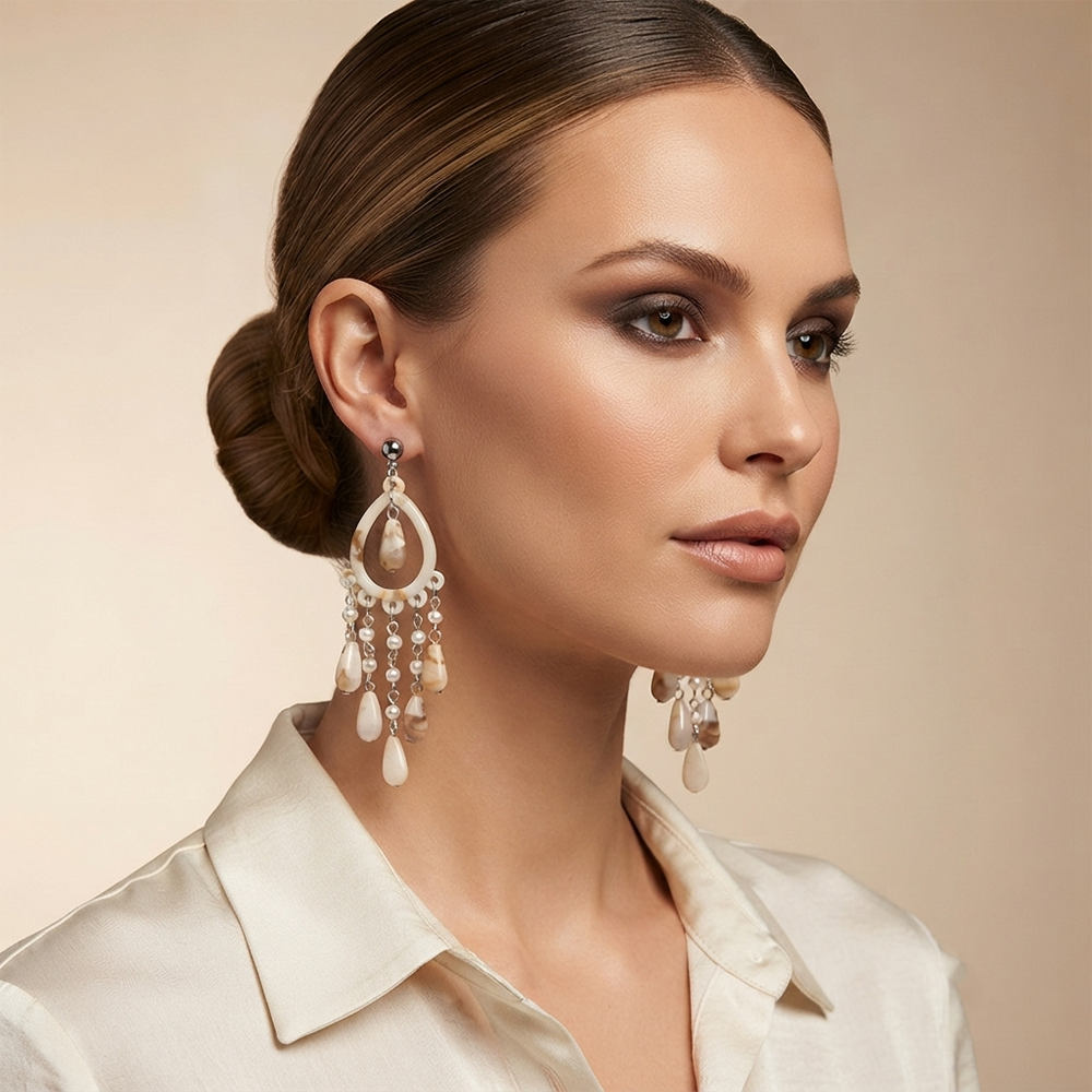 Darshana Jewels  Bohemian Shell & Pearl Drop Dangler Earrings for Women  (Set of 6)