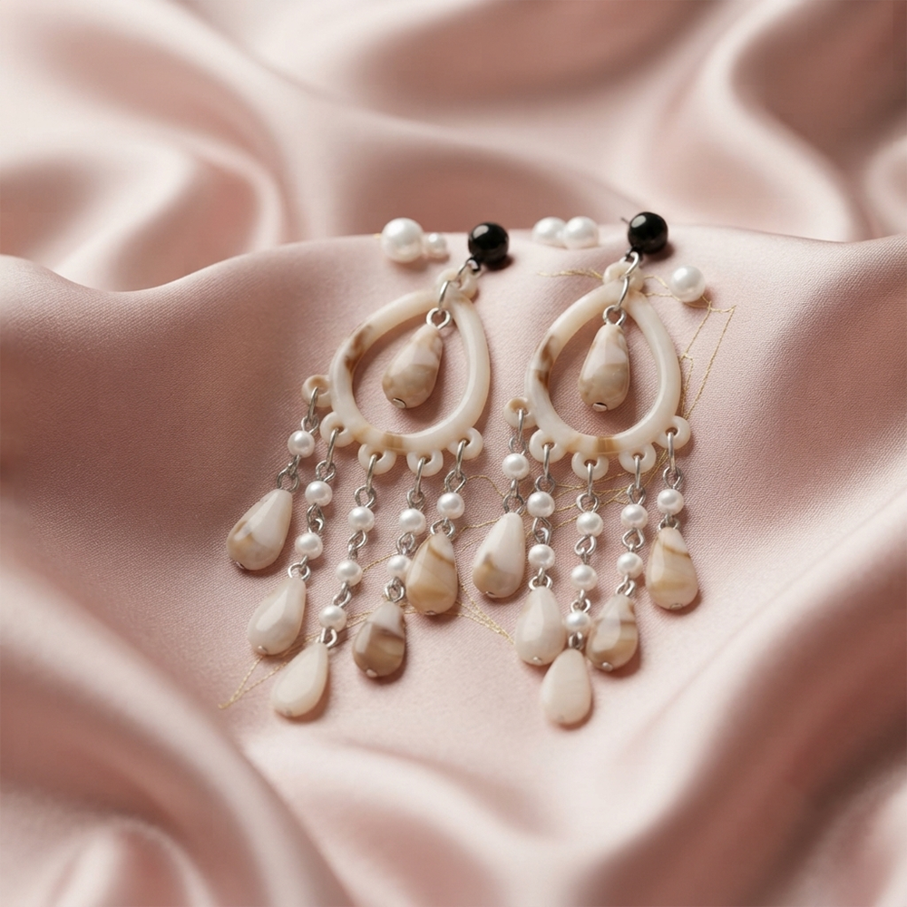 Darshana Jewels  Bohemian Shell & Pearl Drop Dangler Earrings for Women  (Set of 6)