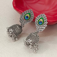 Darshana Jewels  Oxidised Plated Peacock Style Jhumki Earrings ( Pack Of 6 )