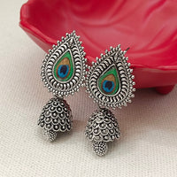Darshana Jewels  Oxidised Plated Peacock Style Jhumki Earrings ( Pack Of 6 )
