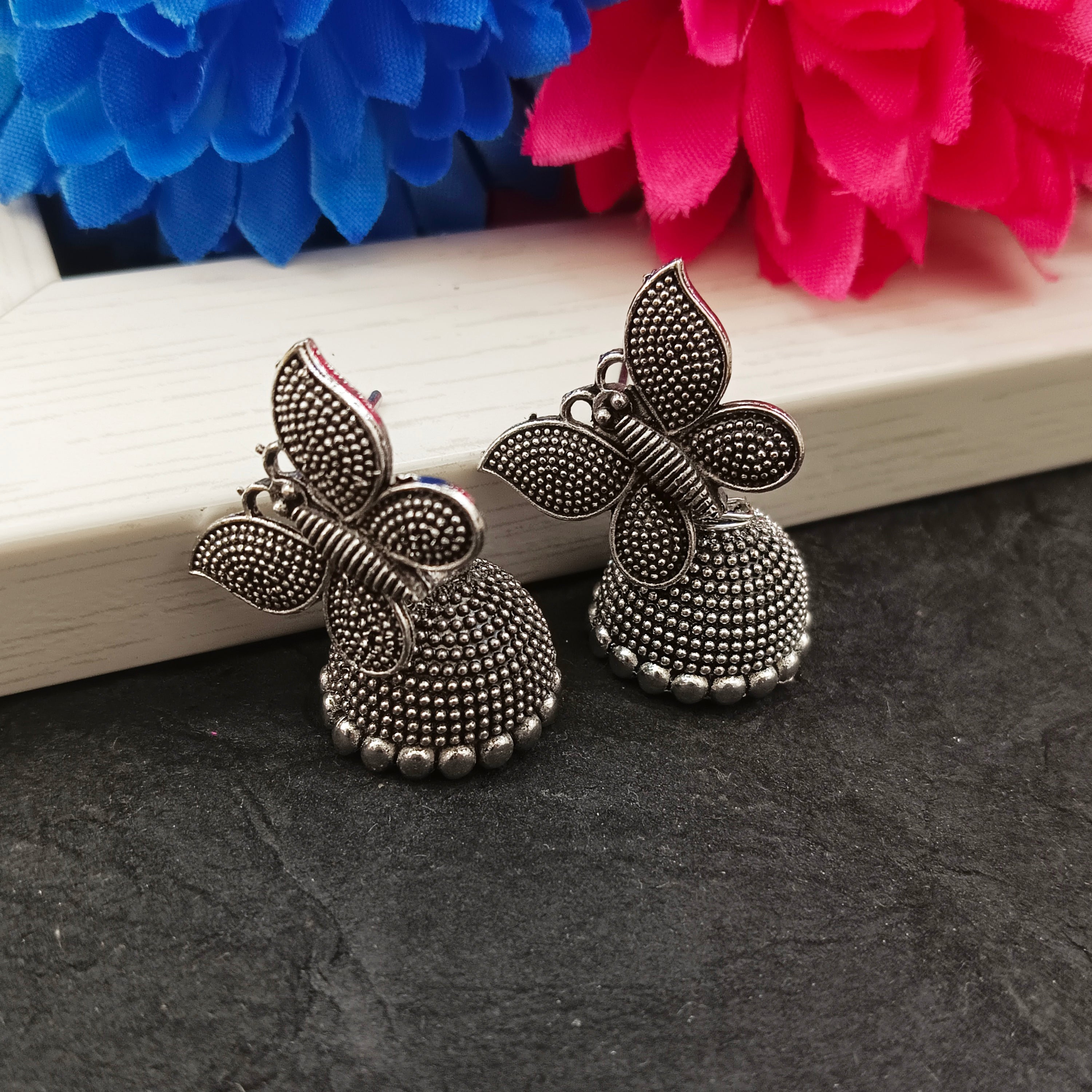 Darshana Jewels  Oxidised Plated Butterfly Jhumki Earrings(Pack of 6)