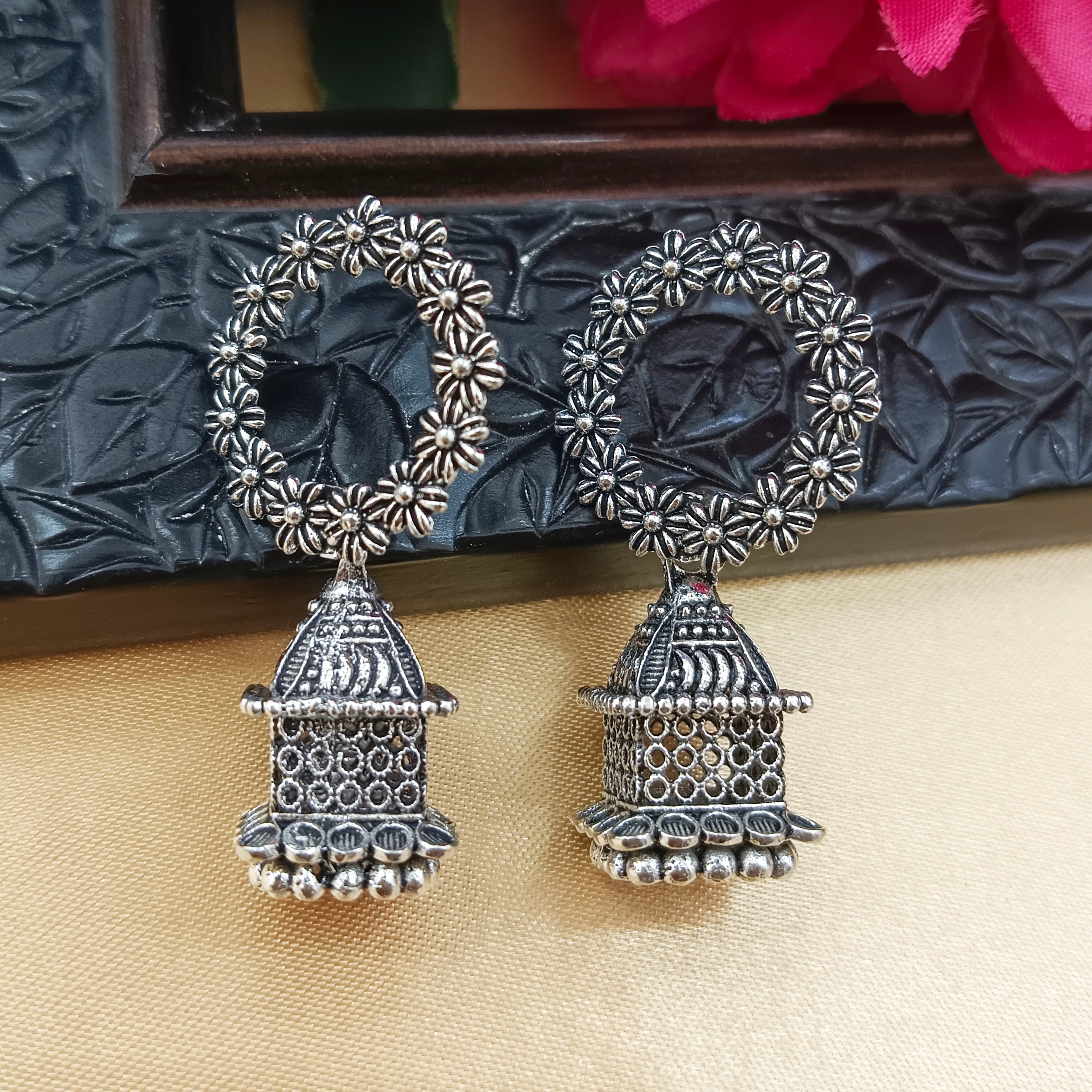 Darshana Jewels  Oxidised Plated Round Shape Jhumki Earrings(Pack of 6)