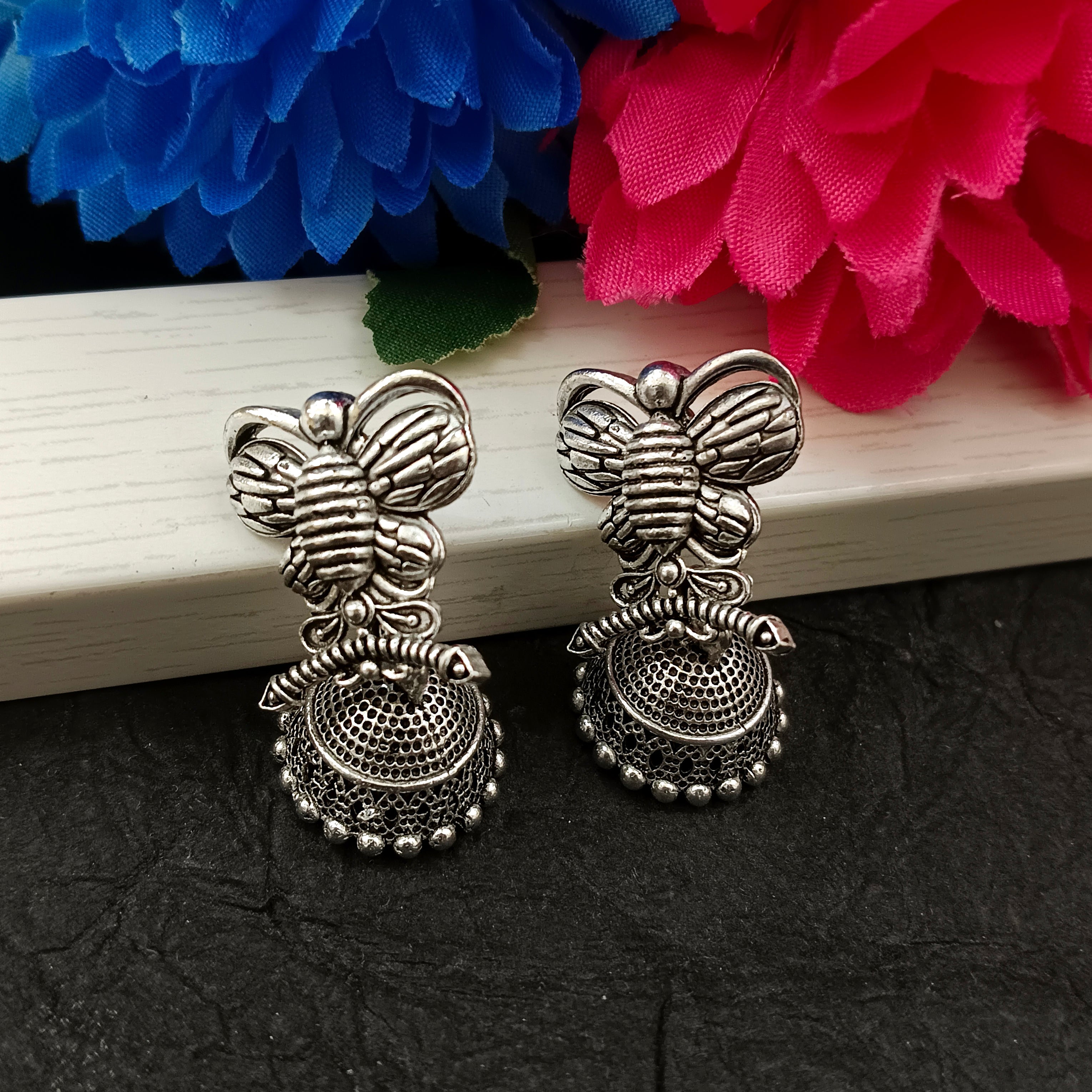 Darshana Jewels  Oxidised Plated Honey BeeJhumki Earrings(Pack of 6)