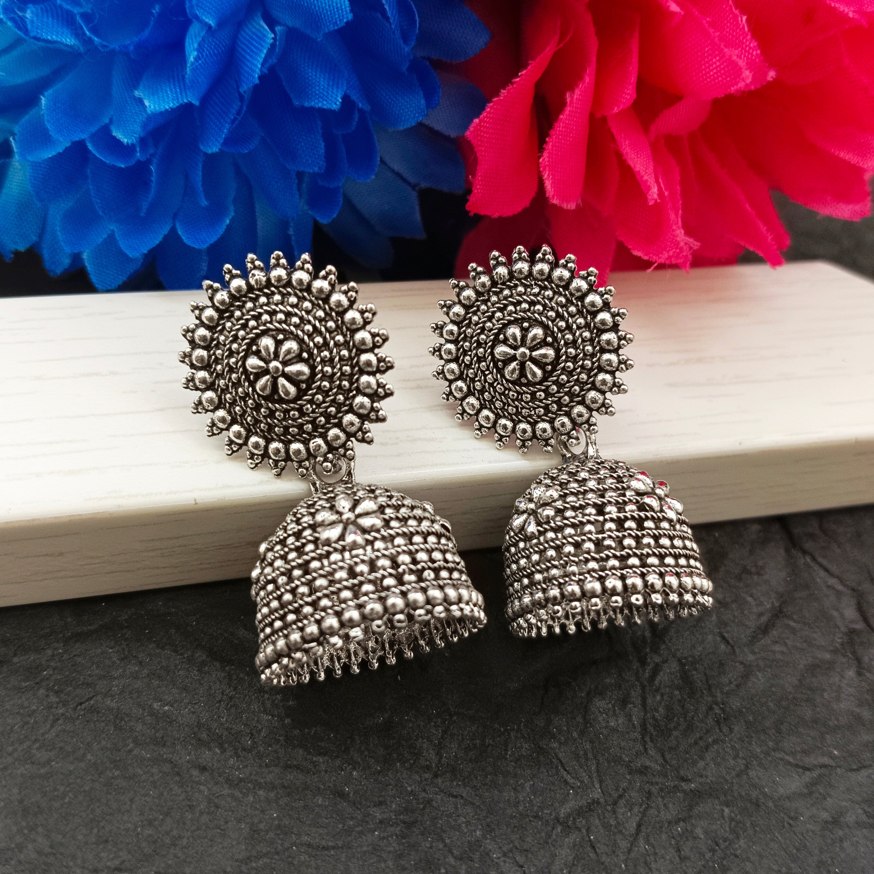 Darshana Jewels  Oxidised Plated Floral Jhumki Earrings(Pack of 6)