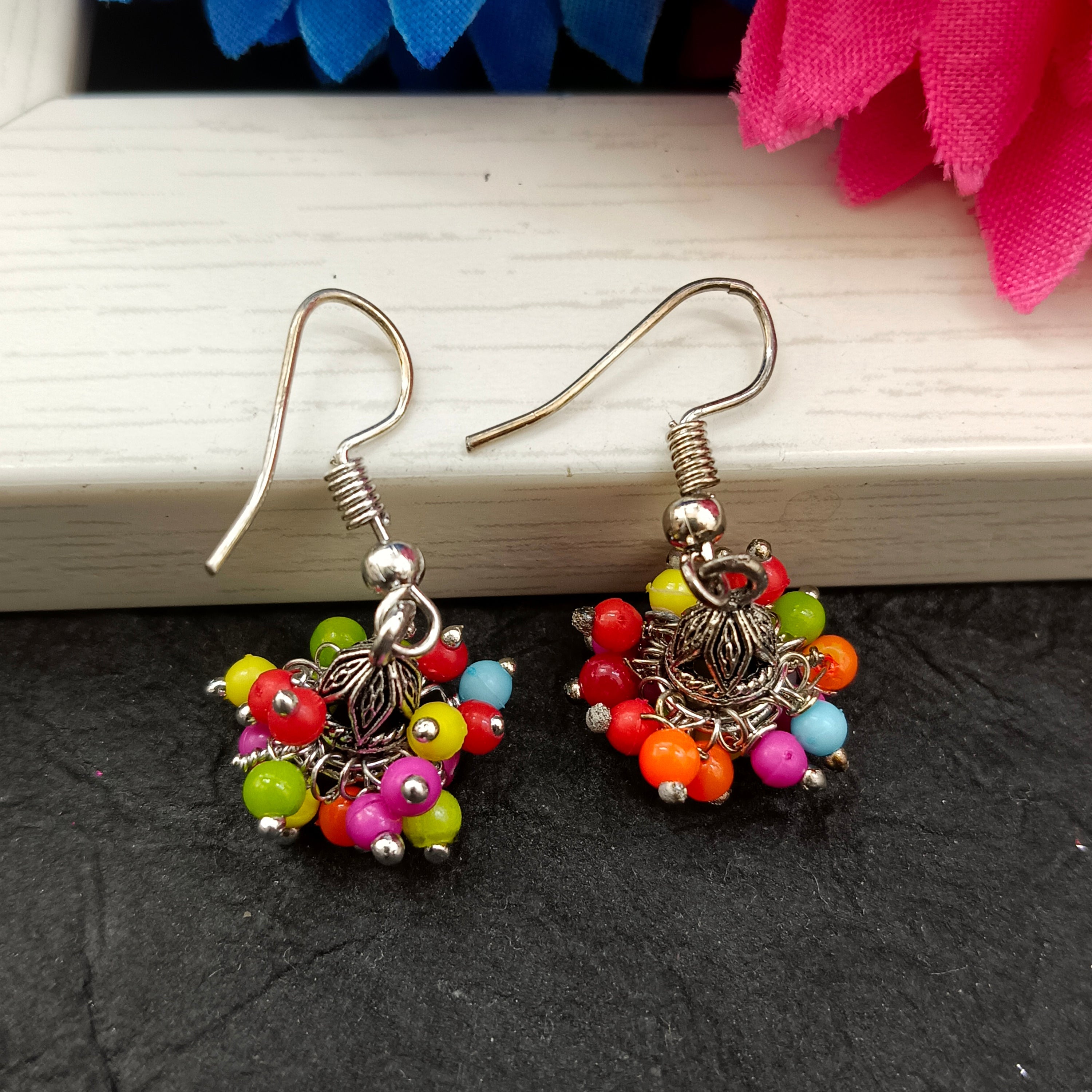 Darshana Jewels  Oxidised Plated  Multi Color Small Jhumki Earrings(Pack of 6)