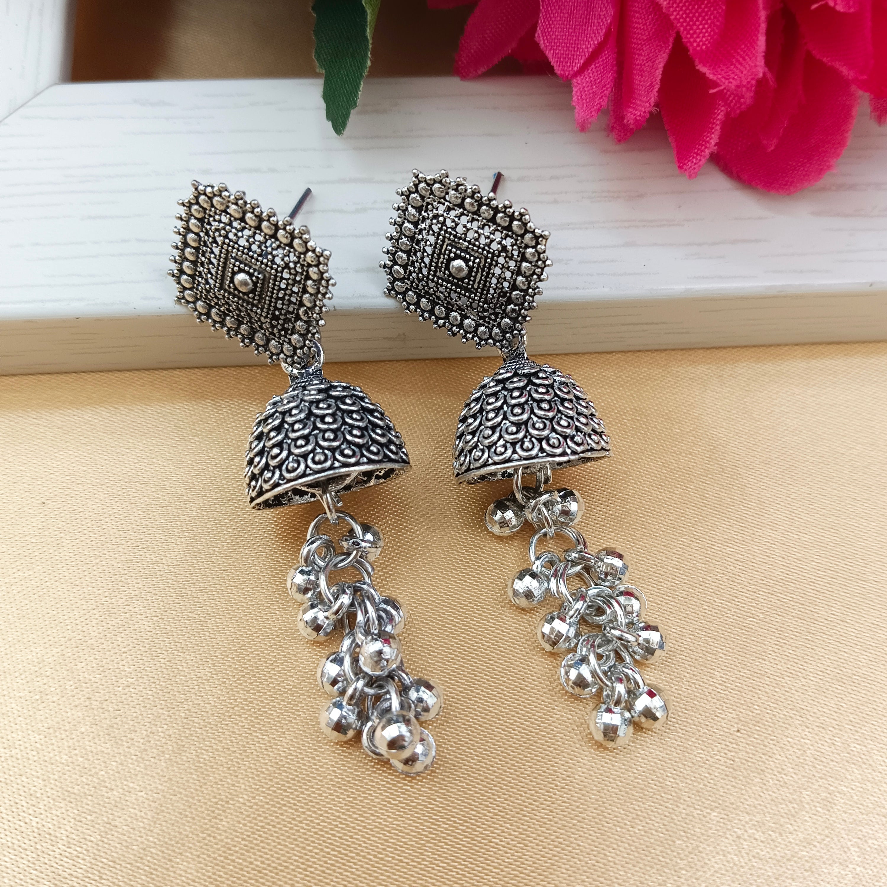 Darshana Jewels  Oxidised Plated Square Shape Ghungroo Latkan Jhumki Earrings(Pack of 6)