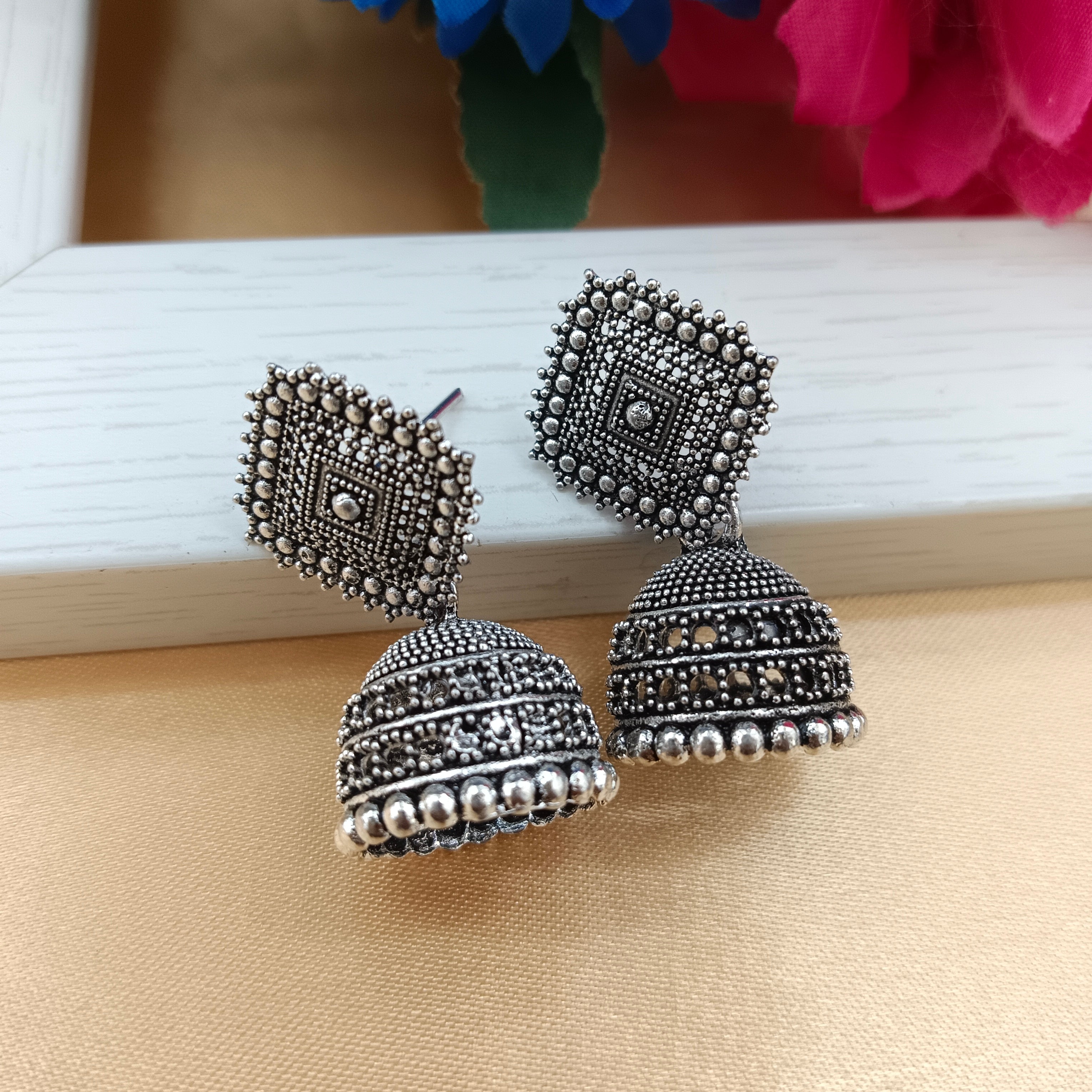 Darshana Jewels  Oxidised Plated Square Shape Jhumki Earrings(Pack of 6)