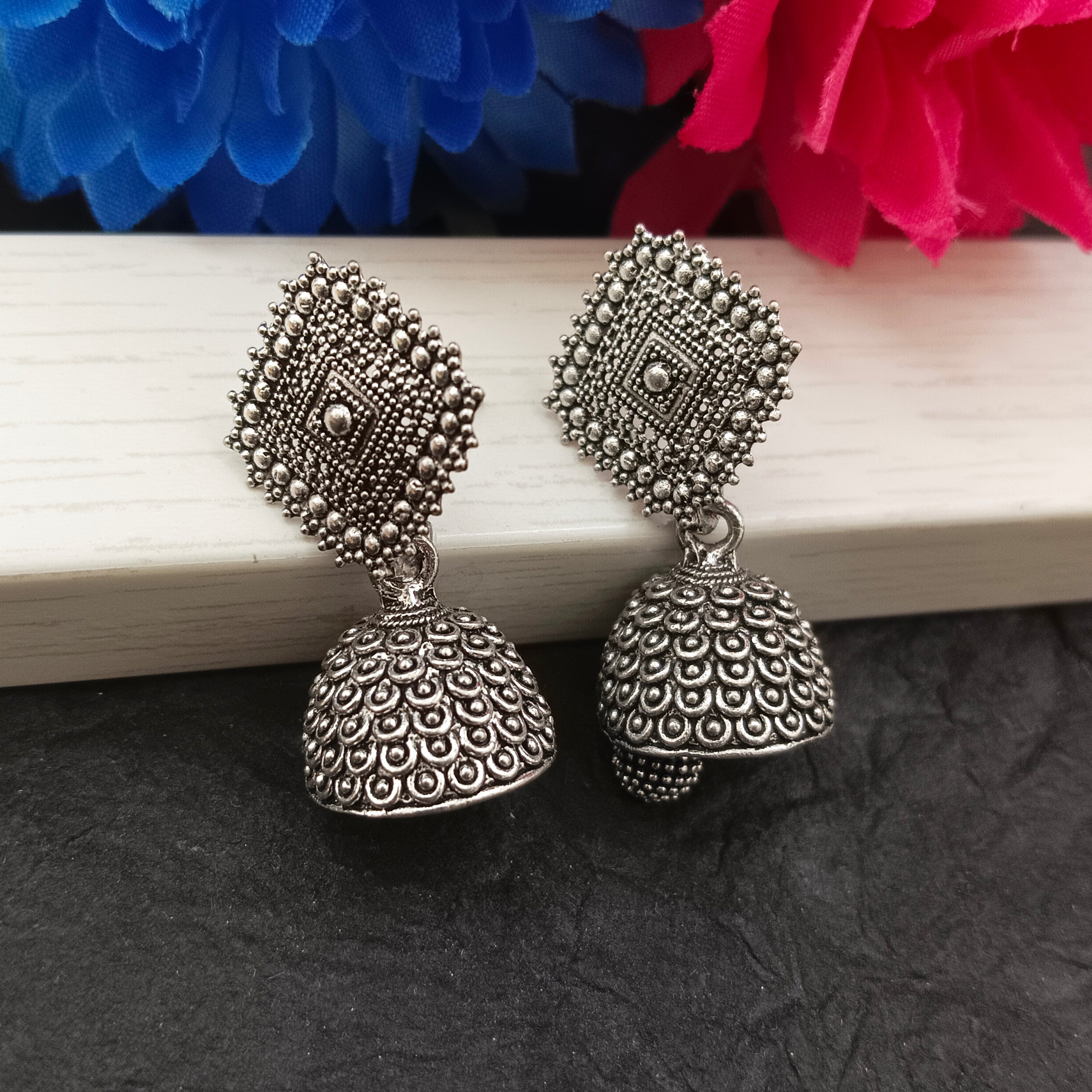 Darshana Jewels  Oxidised Plated Square Shape Jhumki Earrings(Pack of 6)