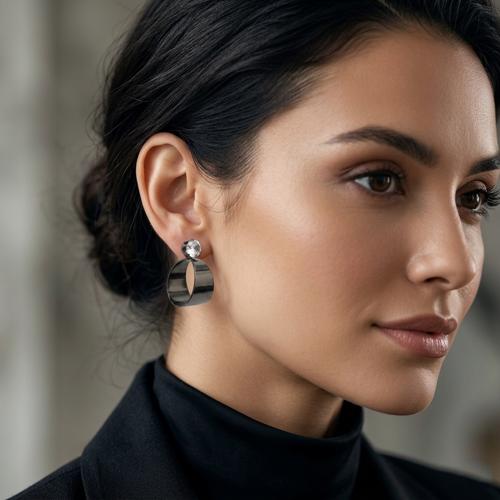 Urthn Black Plated Austrian Stone Round Shape Earrings (Pack of 6)