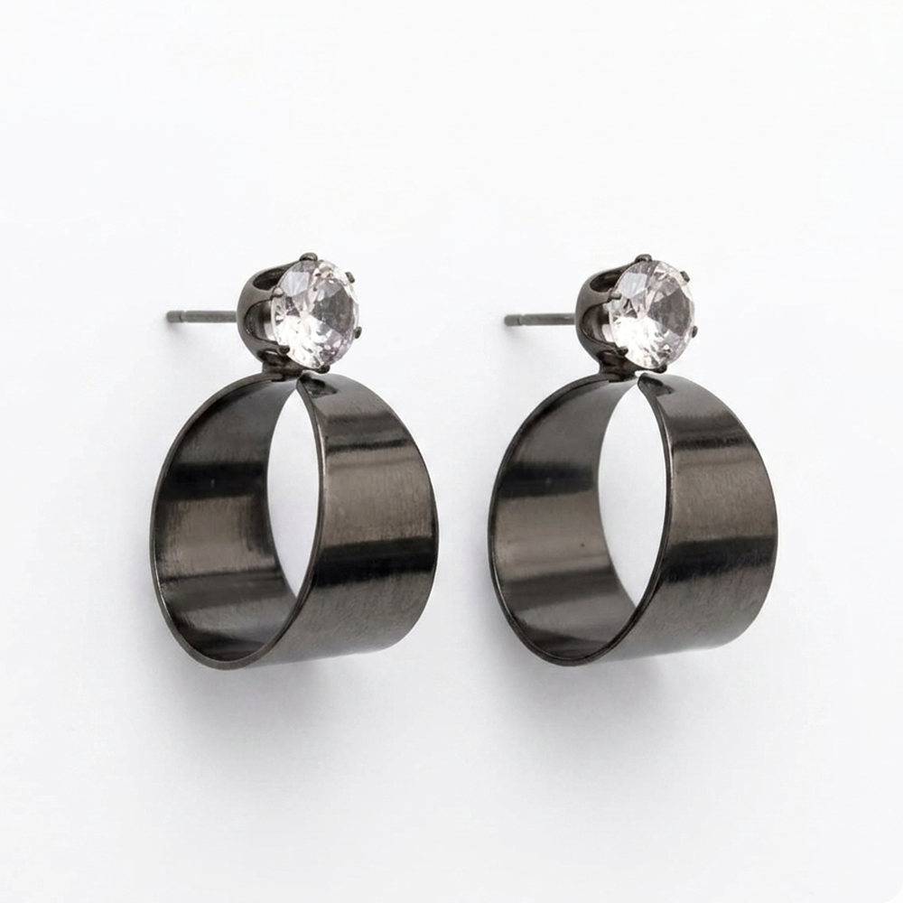 Urthn Black Plated Austrian Stone Round Shape Earrings (Pack of 6)