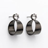 Urthn Black Plated Austrian Stone Round Shape Earrings (Pack of 6)