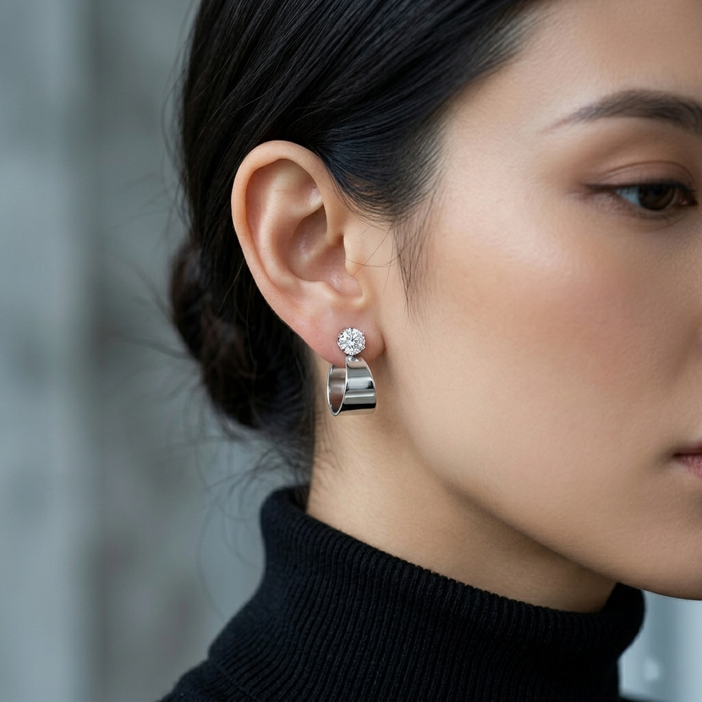 Urthn Silver Plated Austrian Stone Round Shape Earrings (Pack of 6)