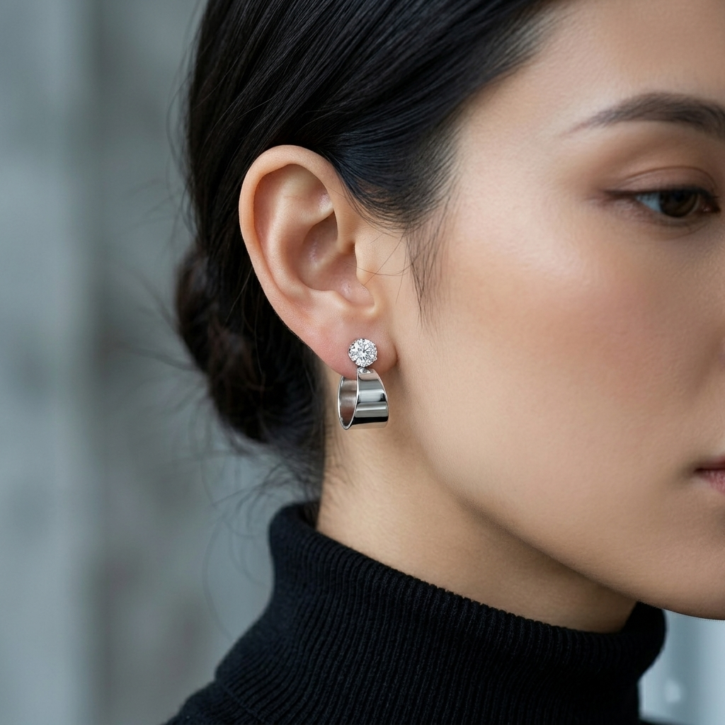 Urthn Silver Plated Austrian Stone Round Shape Earrings (Pack of 6)