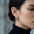 Urthn Silver Plated Austrian Stone Round Shape Earrings (Pack of 6)
