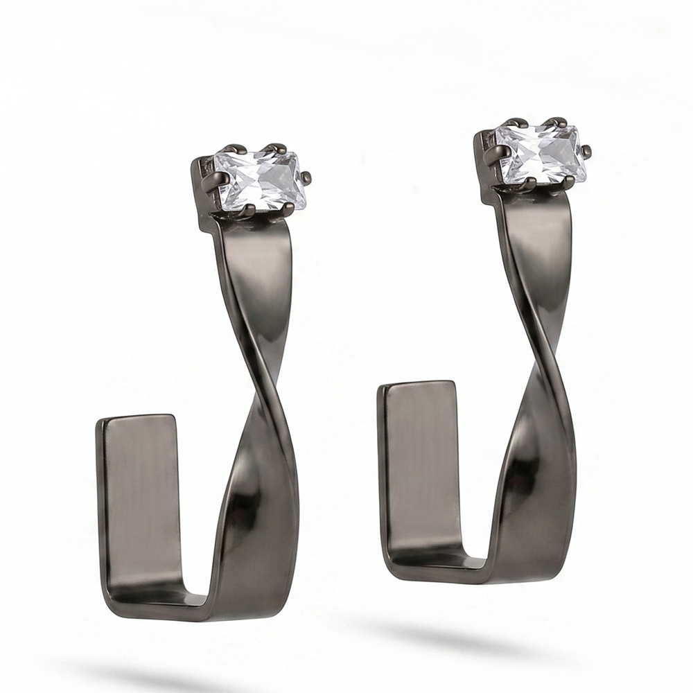 Urthn Black Plated Austrian Stone Twisted Shape Earrings (Pack of 6)