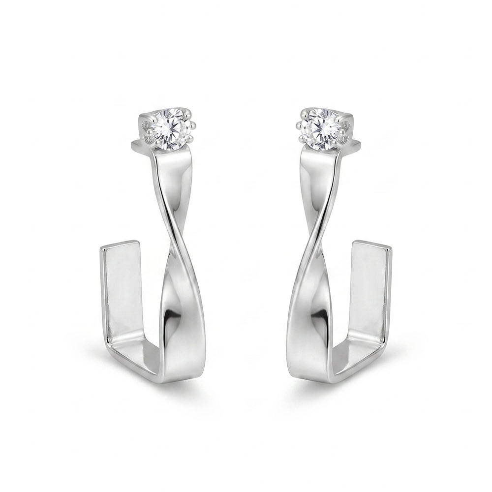 Urthn Silver Plated Austrian Stone Twisted Shape Earrings (Pack of 6)