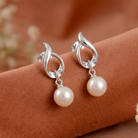 Urthn Elegant Silver Twist Pearl Drop Earrings(Pack of 6)