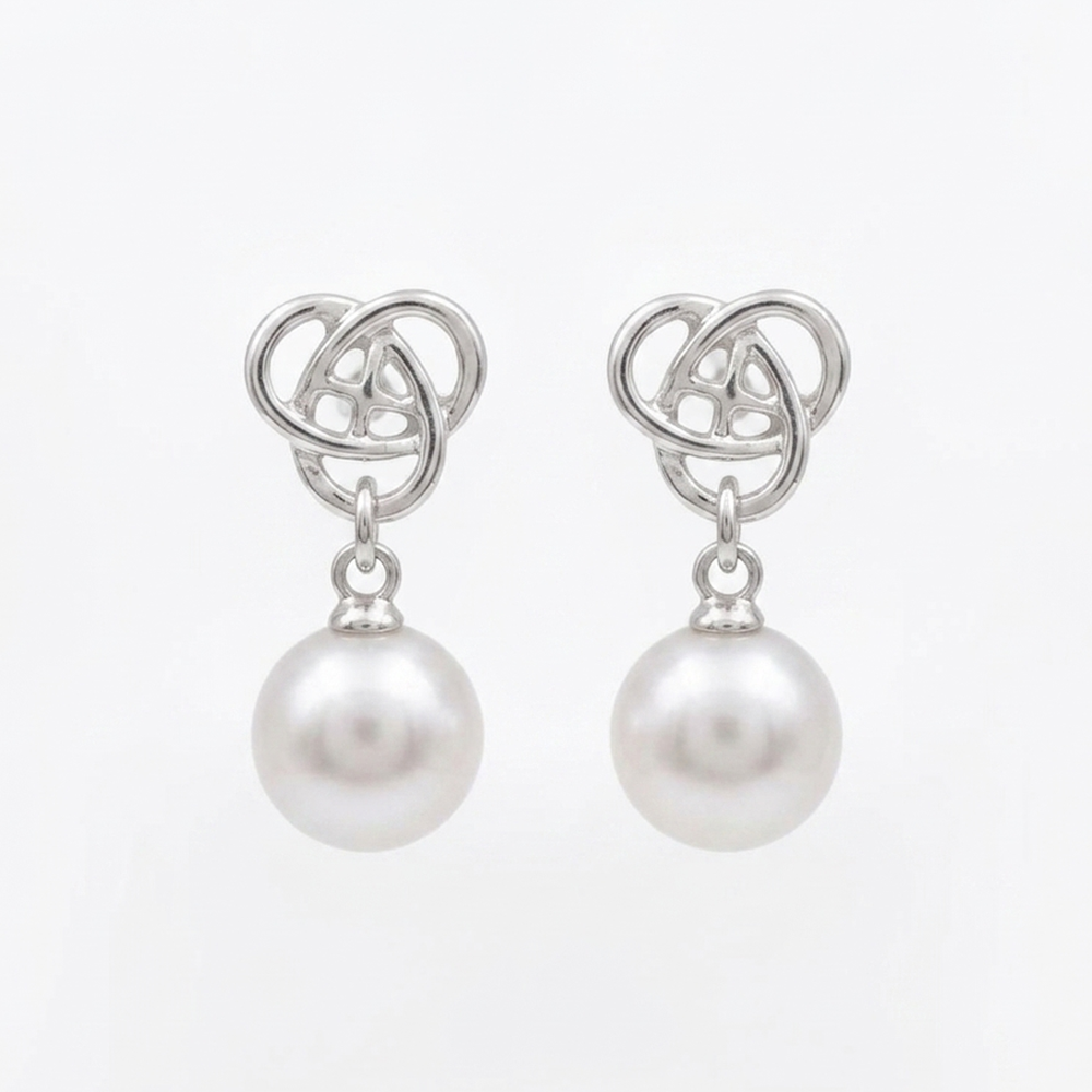 Urthn Stylish Silver Knot Pearl Drop Earrings(Pack of 6)