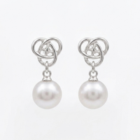 Urthn Stylish Silver Knot Pearl Drop Earrings(Pack of 6)