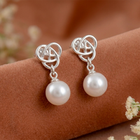 Urthn Stylish Silver Knot Pearl Drop Earrings(Pack of 6)